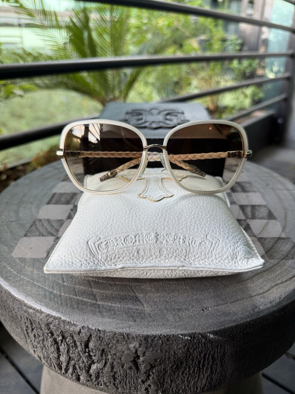 Chrome Hearts Tag Team Sunglasses White Braided Leather Temples Rare